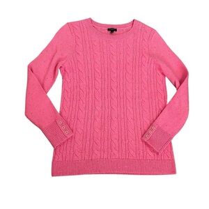 Talbots Pink Confetti Marled Lightweight Cable Knit Sweater Womens Sz SP Petites